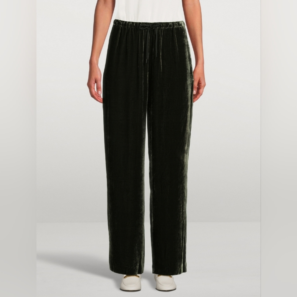 FRNCH Green Velvet Pull On Wide Leg Pants M